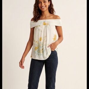 Forever 21 Cream Off-Shoulder Floral Cami with Yellow and Green Flower Print